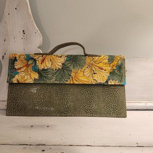 Julie Feldman Envelope Clutch, Green Snake/Yellow Hibiscus